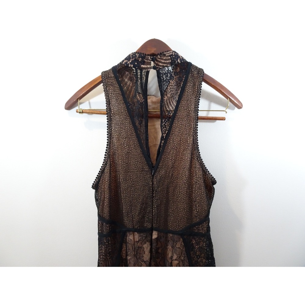 Anthropologie Black Floral Lace Halter Midi Dress Nude Lining 10P Party Formal - Picture 13 of 14